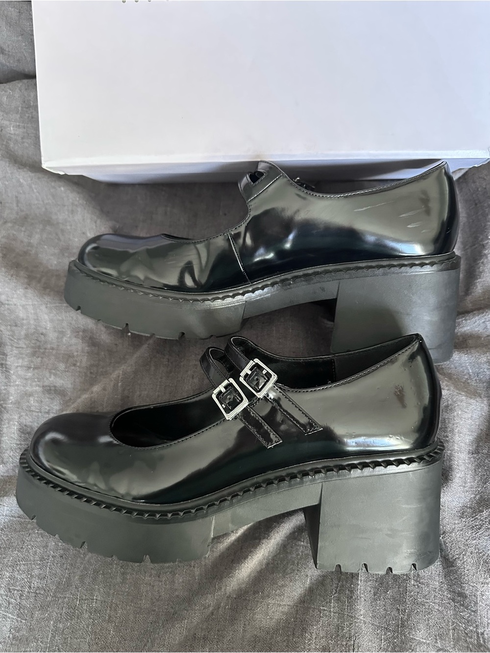 Madden Girl Black Patent Double-Buckle Mary Jane Chunky Loafers - Picture 5 of 11